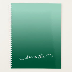Hell Teal Jäger Grün Ombre Gebogener Swash Name Planer