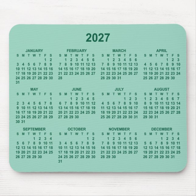 Hell Teal und Jägergrün 2027 Kalender Mousepad (Vorne)
