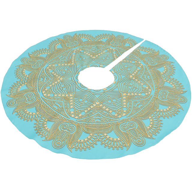 Hell Türkis Blau Grün Mandala Stern Muster Polyester Weihnachtsbaumdecke (Schrägansicht)