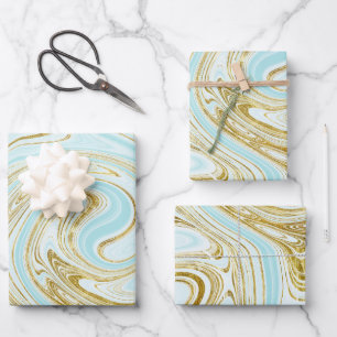 Hell Türkis und Gold Marmor Look Geschenkpapier Set