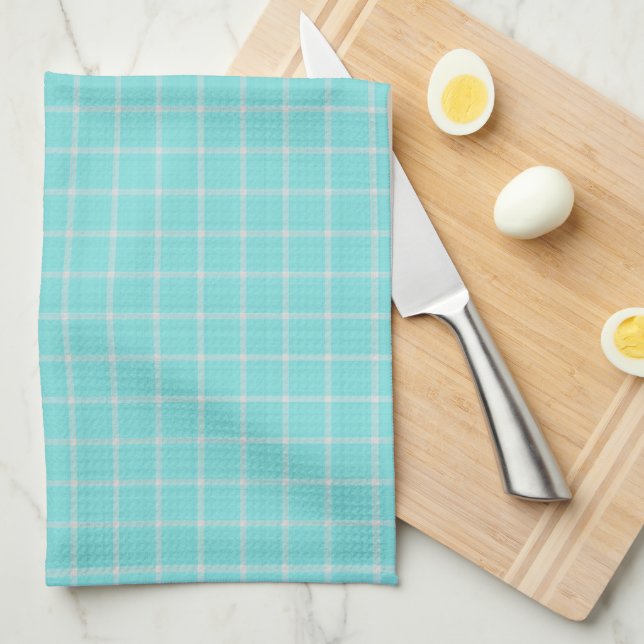 hell Türkis und Weiß kariert Gingham Geschirrtuch (Viertel Falte)