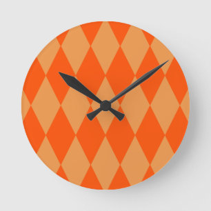Hell und Dunkel Orange Harlequin Diamanten Dame  Runde Wanduhr