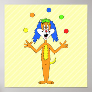 Hell und farbenfroh Cartoon Hund Juggling. Poster