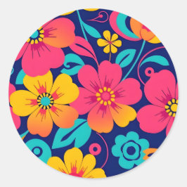 Hell und kühl Retro-Blume im Dopaminstil Runder Aufkleber
