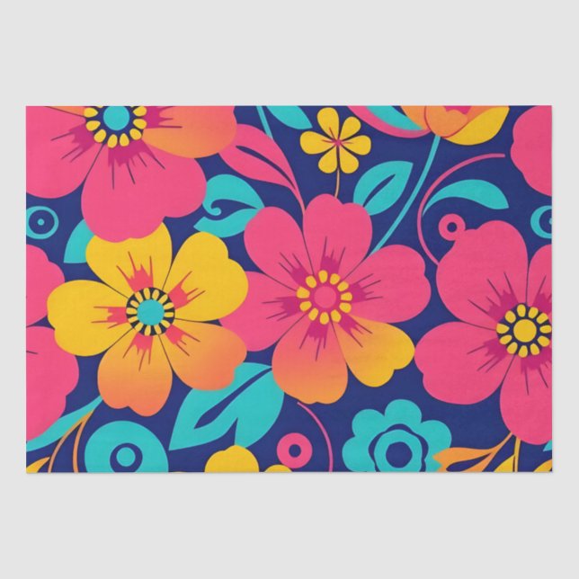 Hell und kühl Retro-Blume im Dopaminstil Seidenpapier (Vorderseite)