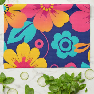 Hell und mutige Retro-Blumen - Dopamin-Stil Geschirrtuch