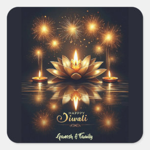 Hell und schön Diya in Lotus Diwali Quadratischer Aufkleber