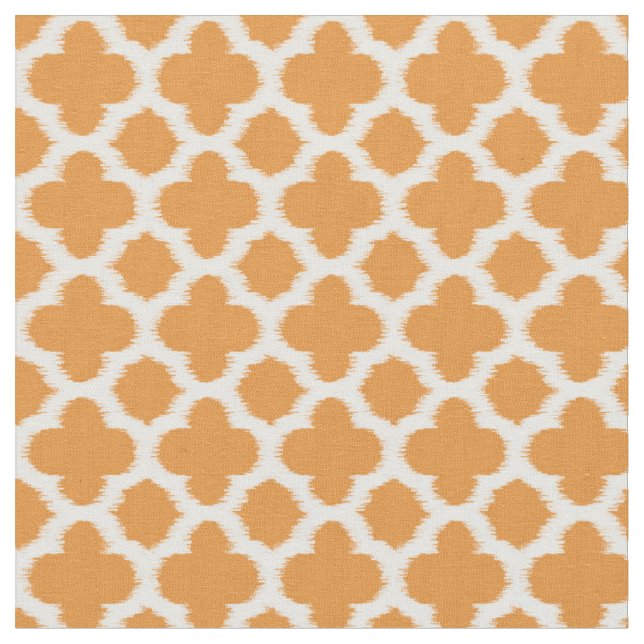 Hell-Vivid Orange White Ikat Quatrefoil-Muster Stoff (Nahaufnahme)