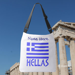 Hellas Griechische Flagge Blau Personalisierung  Tragetaschen Mit Langen Trägern
