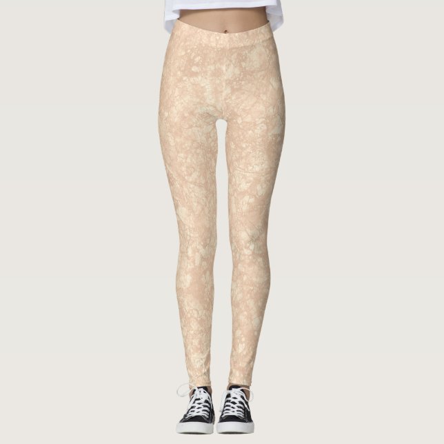Hellbeige Creme Marmortrezzo Textur Leggings (Vorderseite)