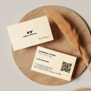 Hellbeige Jute Leinen QR-Code Geschäftskarte Visitenkarte