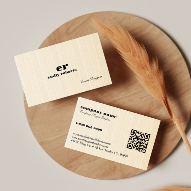 Hellbeige Jute Leinen QR-Code Geschäftskarte Visitenkarte (Von Creator hochgeladen)