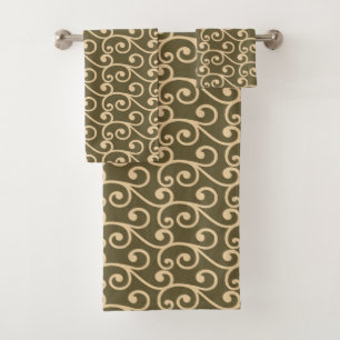 Hellbeige Vector-Pattern auf braune Seite Badhandtuch Set