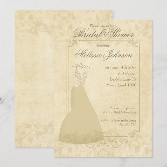 Hellbeige Vintage Papier Bridal Dusche Einladung (Vorne/Hinten)