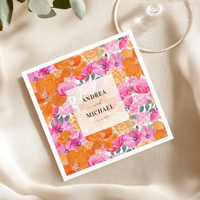 Hellblass, rosa und orangefarbene Sommerhochzeit Serviette (Von Creator hochgeladen)