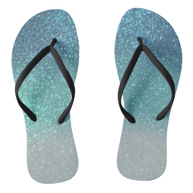 Hellblau Aquamariner Funkelnd Glitzer Ombre Gradie Flip Flops (Fußbett)