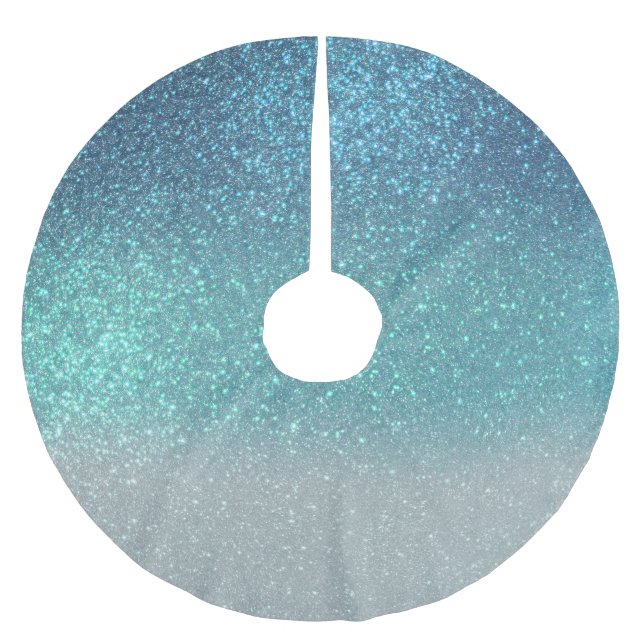 Hellblau Aquamariner Funkelnd Glitzer Ombre Gradie Polyester Weihnachtsbaumdecke (Vorderseite)