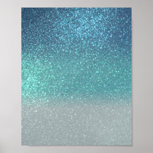 Hellblau Aquamariner Funkelnd Glitzer Ombre Gradie Poster (Vorne)
