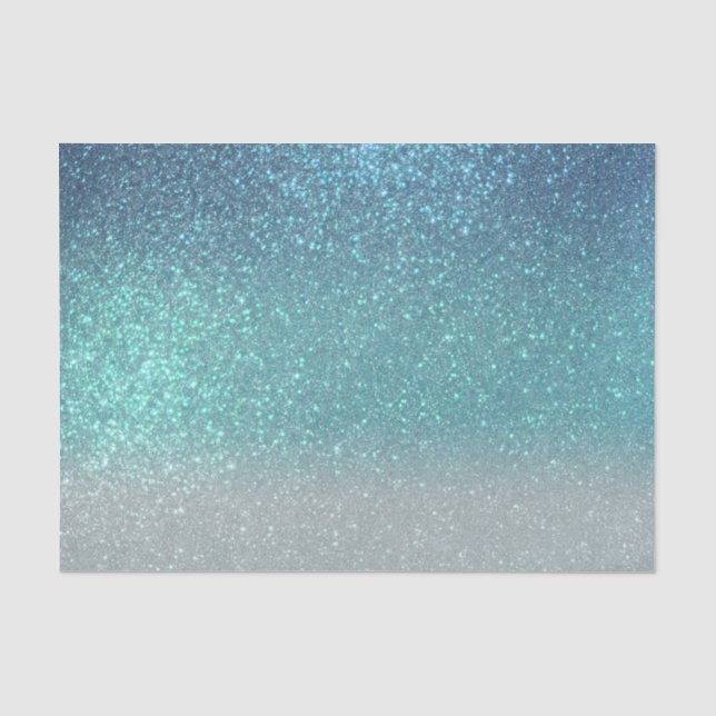 Hellblau Aquamariner Funkelnd Glitzer Ombre Gradie Seidenpapier (Vorderseite)