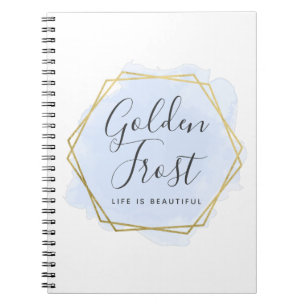 Hellblau Aquarell & Moderne Goldene Geometrische E Notizblock