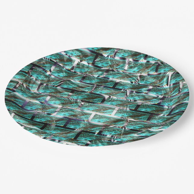 Hellblau, Blasen auf Gitter oder Backstein-Effekt? Pappteller (Schrägansicht)