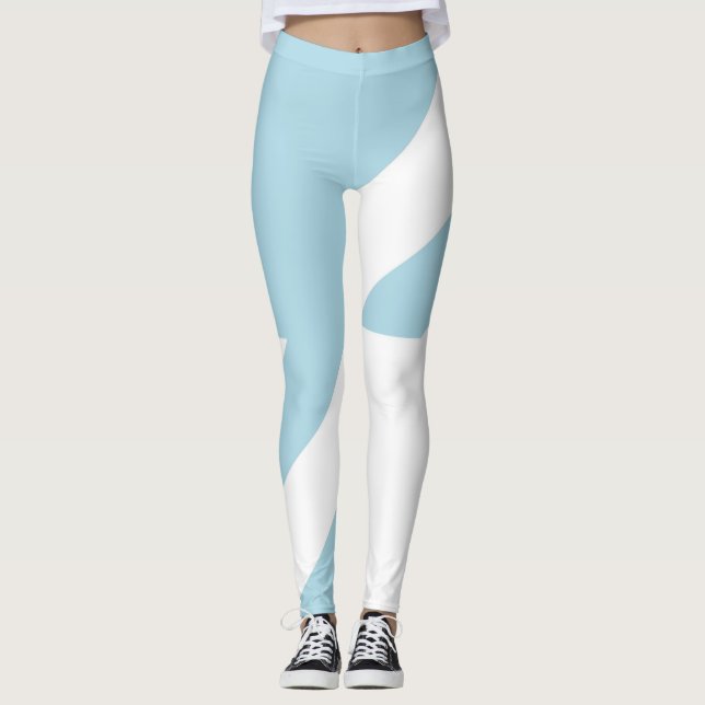 Hellblau (blasses Baby blau) und weiß asymmetrisch Leggings (Vorderseite)
