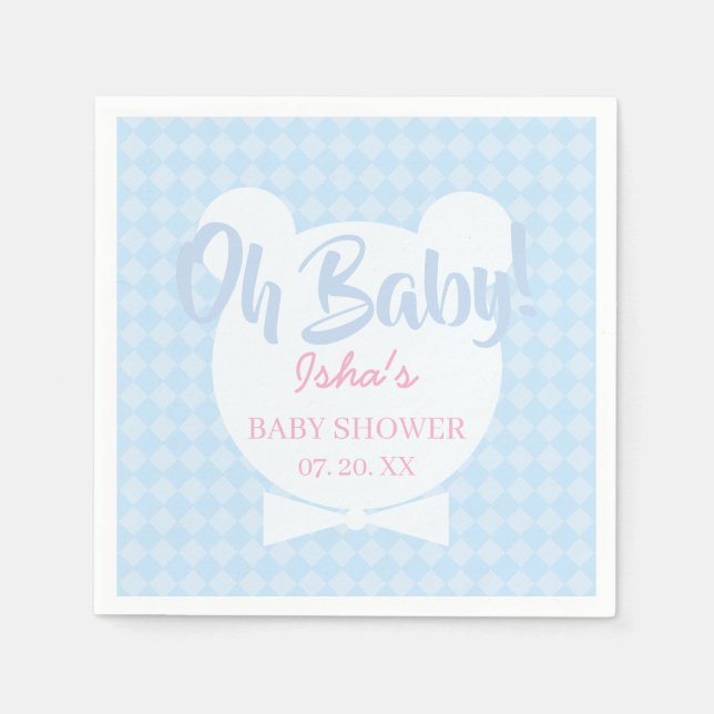 Hellblau Fliege Bär Baby Shower Papier Serviette (Vorderseite)