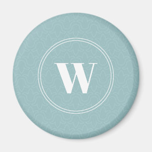 Hellblau florale runde Monogramm einfach elegant Magnet