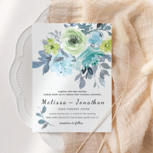 Hellblau Gelb Grün Florale Hochzeit Einladung