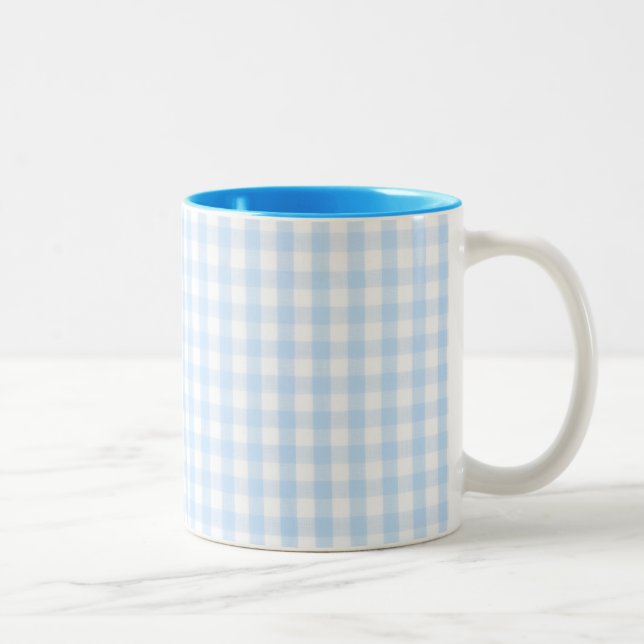 Hellblau Gingham-Muster Zweifarbige Tasse (Rechts)