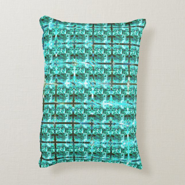 Hellblau glänzend, Quadrate oder Bild im Raster? Dekokissen (Rückseite(Vertikal))