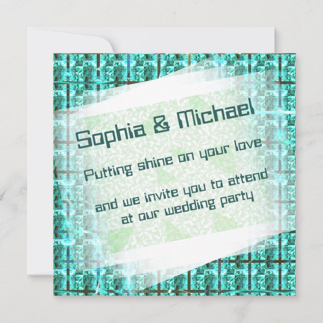 Hellblau glänzend, Quadrate oder Bild im Raster? Einladung (Vorderseite)