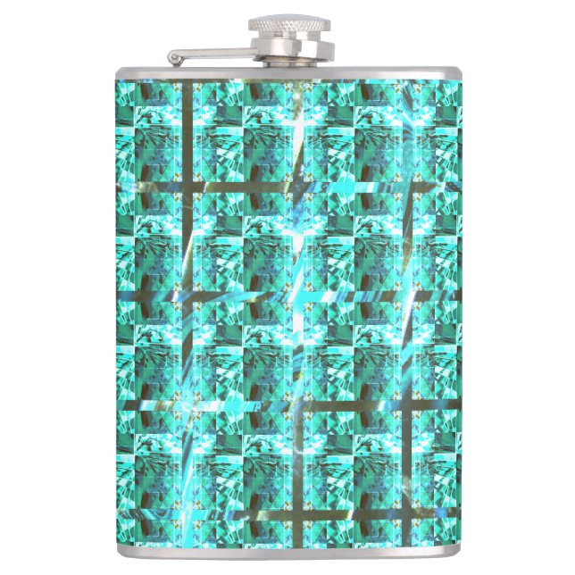 Hellblau glänzend, Quadrate oder Bild im Raster? Flachmann (Vorderseite)