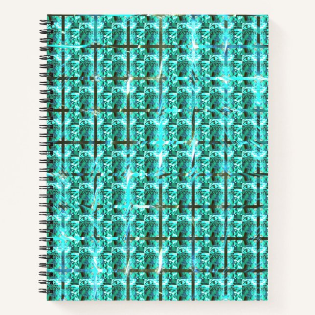 Hellblau glänzend, Quadrate oder Bild im Raster? Notizbuch (Vorderseite)