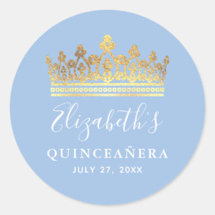 Hellblau Gold Elegante Krone Quinceanera Runder Aufkleber