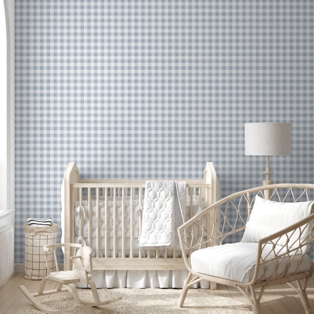 Hellblau-graues Gingham-Nahtlosmuster Tapete (Kinder)