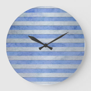 Hellblau-graues Wasserfarben-Streifenmuster Große Wanduhr