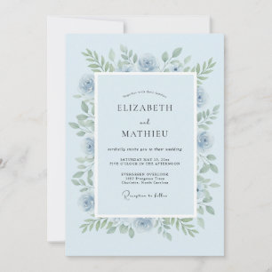 Hellblau-grüne Floral-Hochzeit Einladung