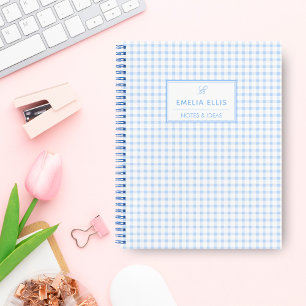 Hellblau kariert Grandmillennial Monogramm Name Notizbuch