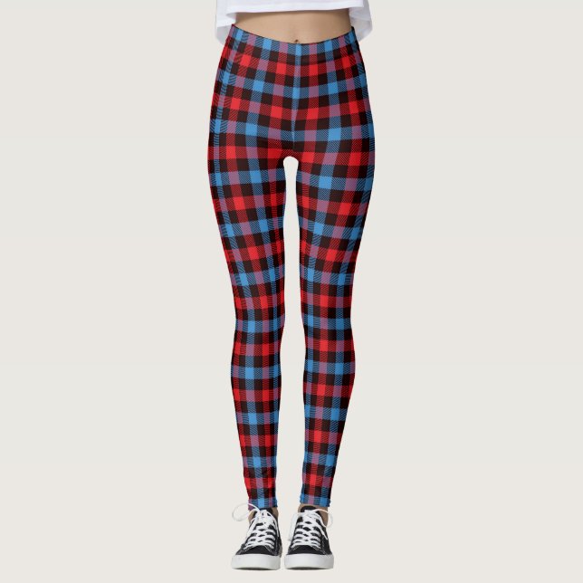 Hellblau/Karierte Frauen Leggings (Vorderseite)