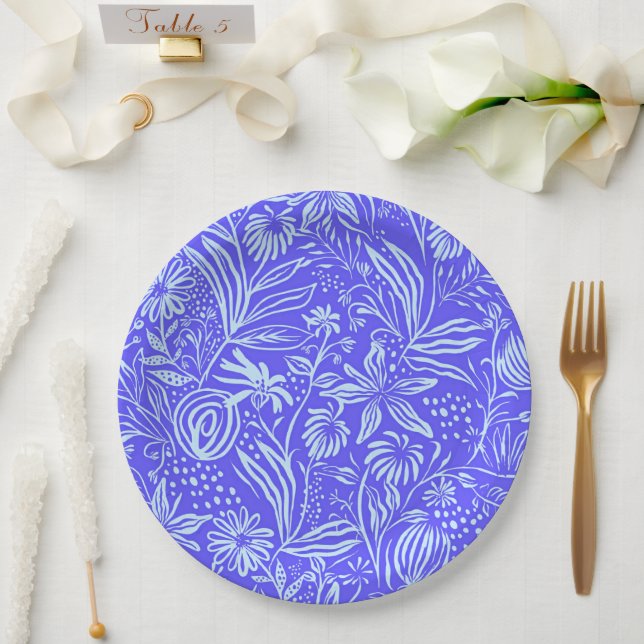 Hellblau-Lila-Blumenmuster Pappteller (Hochzeit)