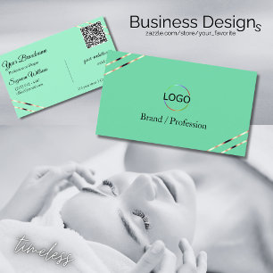 Hellblau mit Rosen-Gold-Linien-Logo und QR-Code Visitenkarte