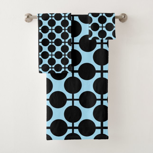 Hellblau mit schwarzer geometrischer badhandtuch set (Insitu)
