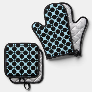 Hellblau mit schwarzer geometrischer ofenhandschuh & Topflappen-Set