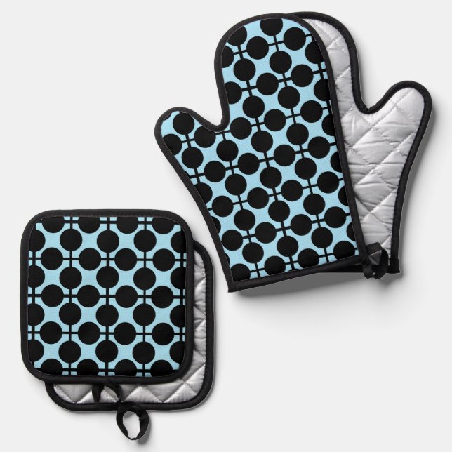 Hellblau mit schwarzer geometrischer ofenhandschuh & Topflappen-Set (Vorderseite/Rückseite)