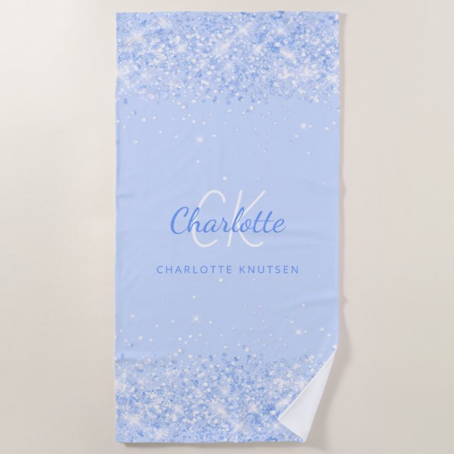 Hellblau-Name Monogram elegant Strandtuch (Vorderseite)