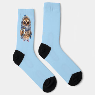 hellblau Niedlich Owl trinkt Schokoladensocken Socken