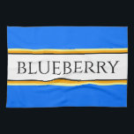 Hellblau orange weiße Streifen "BLUEBERRY" Text Geschirrtuch<br><div class="desc">Dieses Design ist in einem weitläufigen, weißen Mittelstreifen mit schwarzen, gelben und orangefarbenen Nadelstreifen auf hellblauem Hintergrund gestaltet und zeichnet sich durch ein elegantes, modernes Schwarz-Schriftart aus. Machen Sie es sich selber: Sowohl die mittlere Stripfarbe als auch die Hintergrundfarbe dieses Designs können durch Editieren des Designs angepasst/geändert werden. Der Text...</div>
