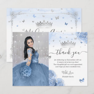 Hellblau Silber Quinceañera Foto Geburtstag Dankeskarte