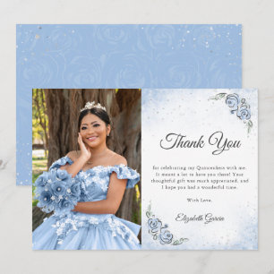 Hellblau-silberne Prinzessin Quinceanera Foto Dankeskarte